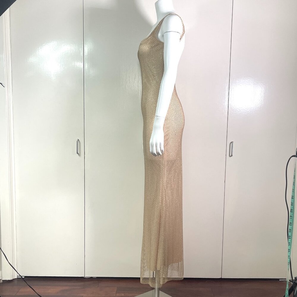 NWT Rhinestone Net Glitter Sparkly Party Club Rave Bling Low Back Maxi Dress - Picture 8 of 17